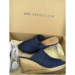 GH Bass Co Shoes Womens 7.5 M Platform Espadrille Blue Denim Suede Slip On Wedge
